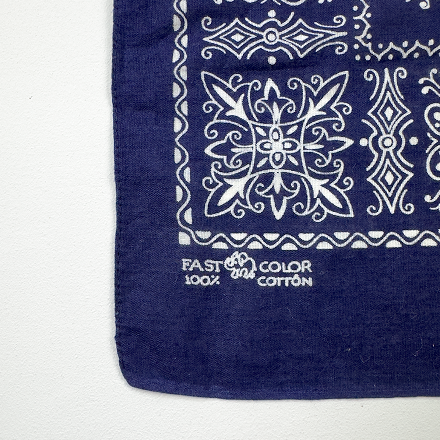 1960s–70s Elephant Brand 'Fast Color' Bandana — Blue Paisley Trunk-Up