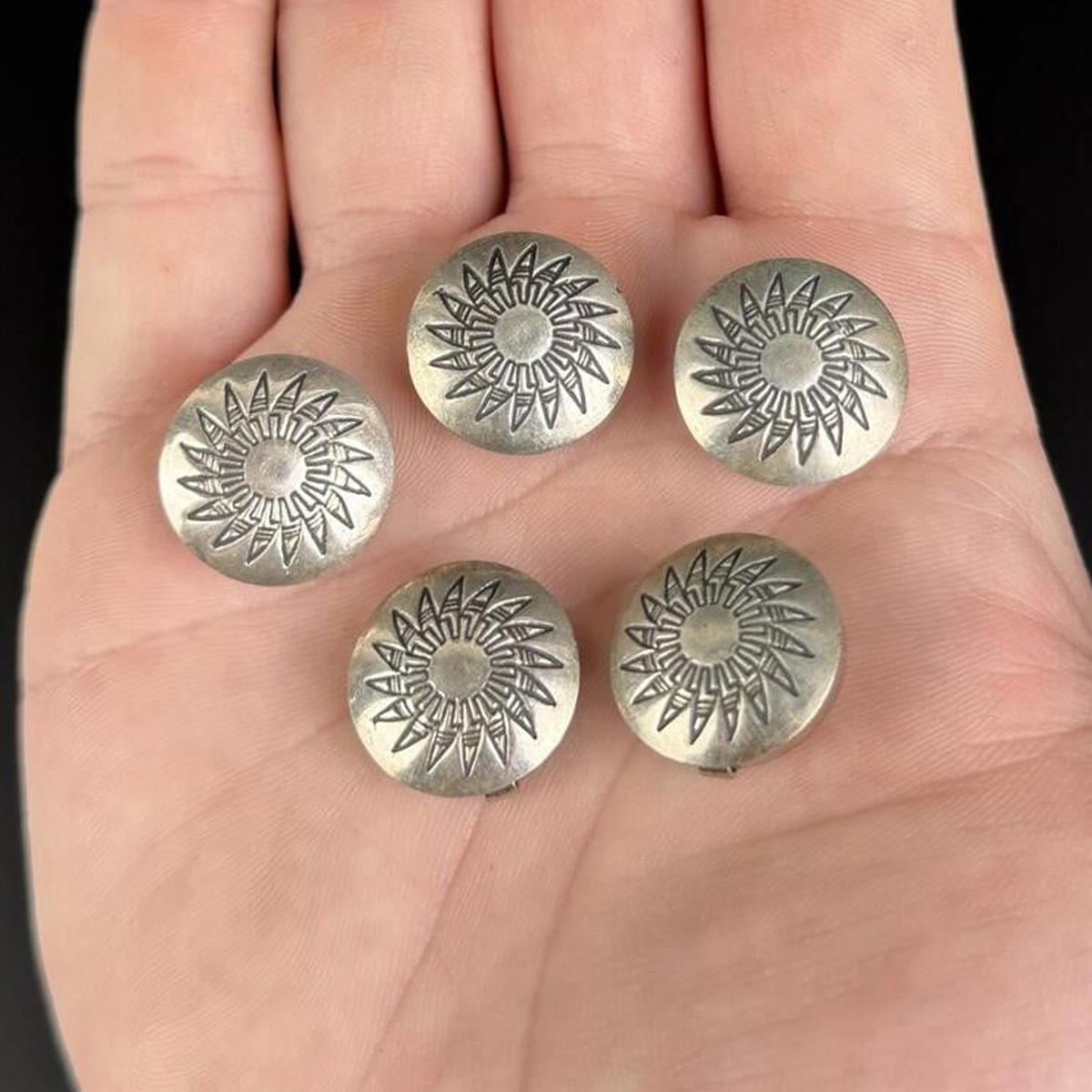 Navajo-Style Sterling Silver Basket Button Covers (Set of 5)