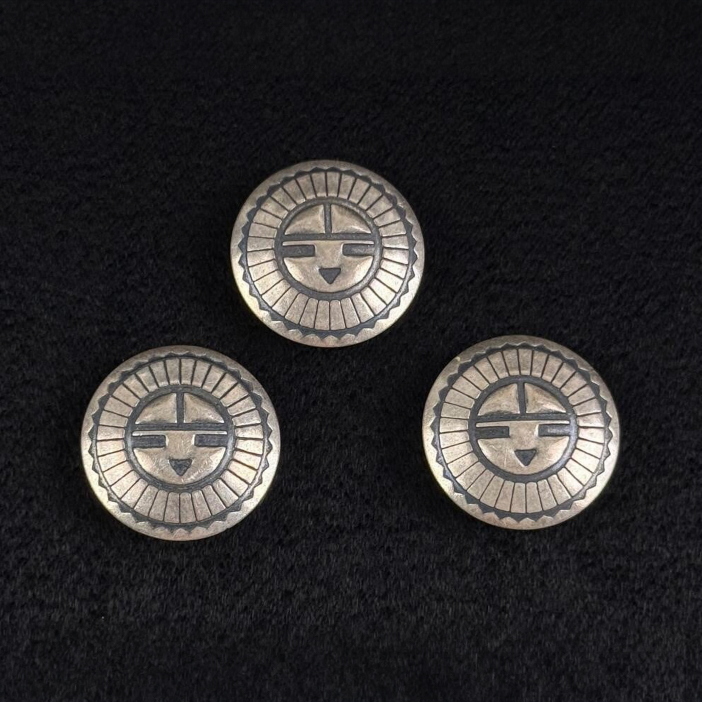 Zuni-Style Sterling Silver Sunface Button Covers (Set of 3)