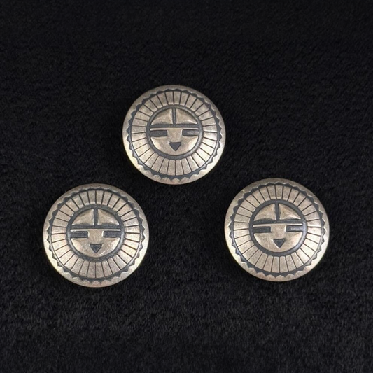 Zuni-Style Sterling Silver Sunface Button Covers (Set of 3)