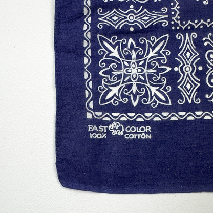 1960s–70s Elephant Brand 'Fast Color' Bandana — Blue Paisley Trunk-Up