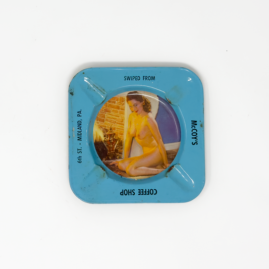 McCoy’s Coffee Shop ‘Swiped From’ Pin-Up Tin Ashtray (1 of 3)