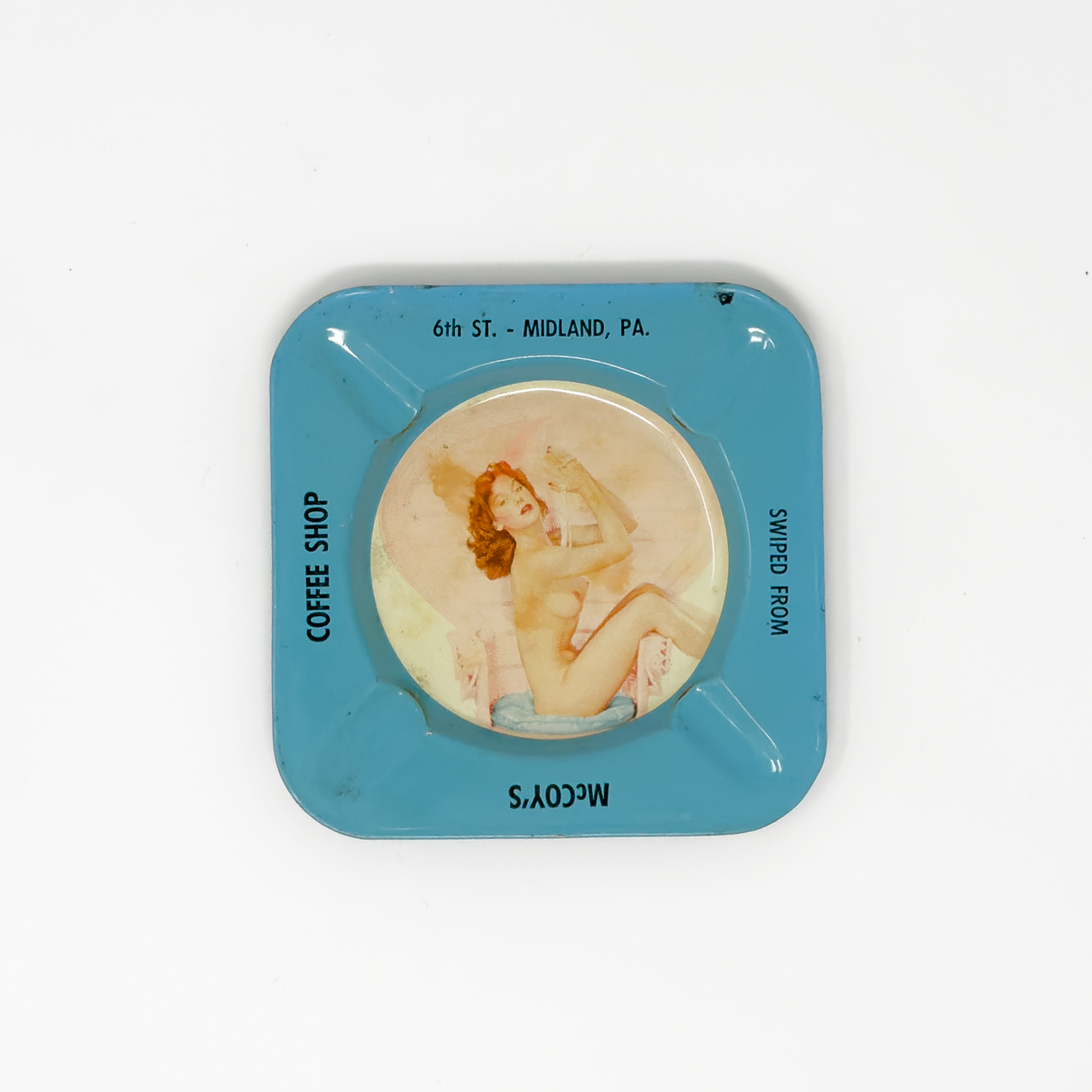 McCoy’s Coffee Shop ‘Swiped From’ Pin-Up Tin Ashtray (2 of 3)