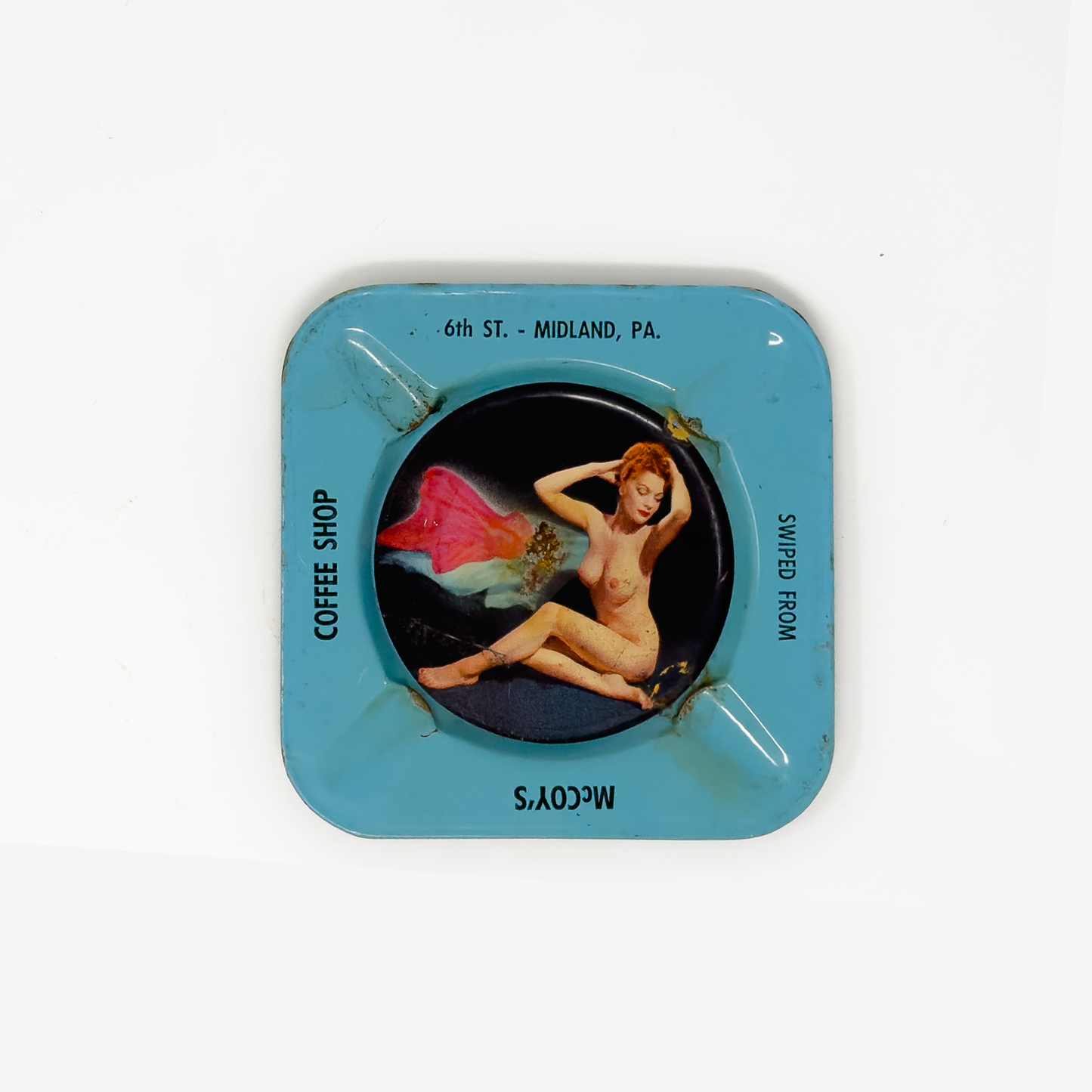 McCoy’s Coffee Shop ‘Swiped From’ Pin-Up Tin Ashtray (3 of 3)