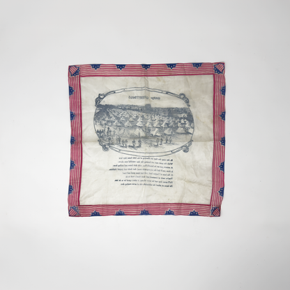 WWI 'Camp Greetings' Handkerchief — Camp Life Scene