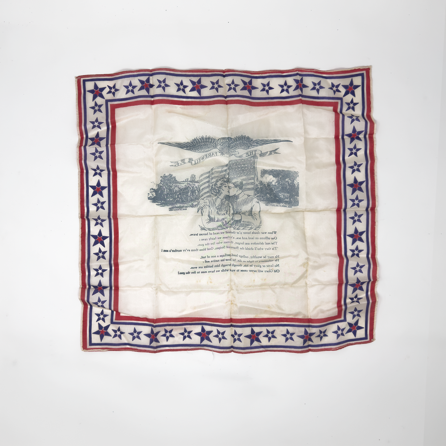 WWI 'The Farewell' Handkerchief — Battle Scenes & Soldier Embrace