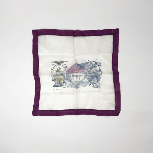 WWI 'Remember Me' Handkerchief — Soldier & Wife with Flag