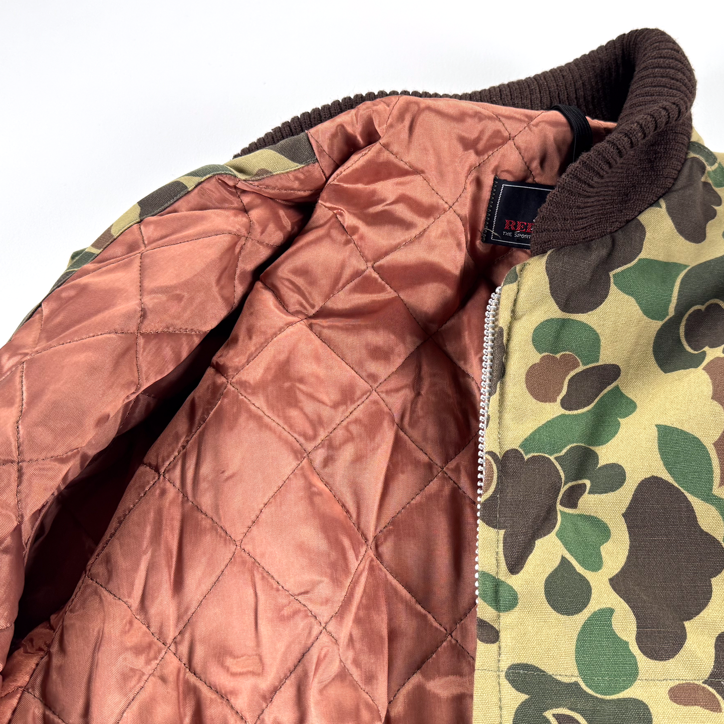 1970s–80s Red Head Frog Skin Camo Quilted Hunting Jacket