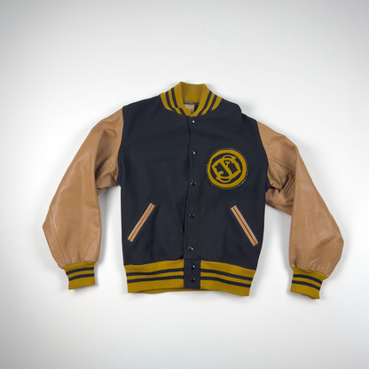 Sand-Knit Wool & Leather Letterman Jacket — Navy & Camel, Alldritt Athletic Goods (Minneapolis)