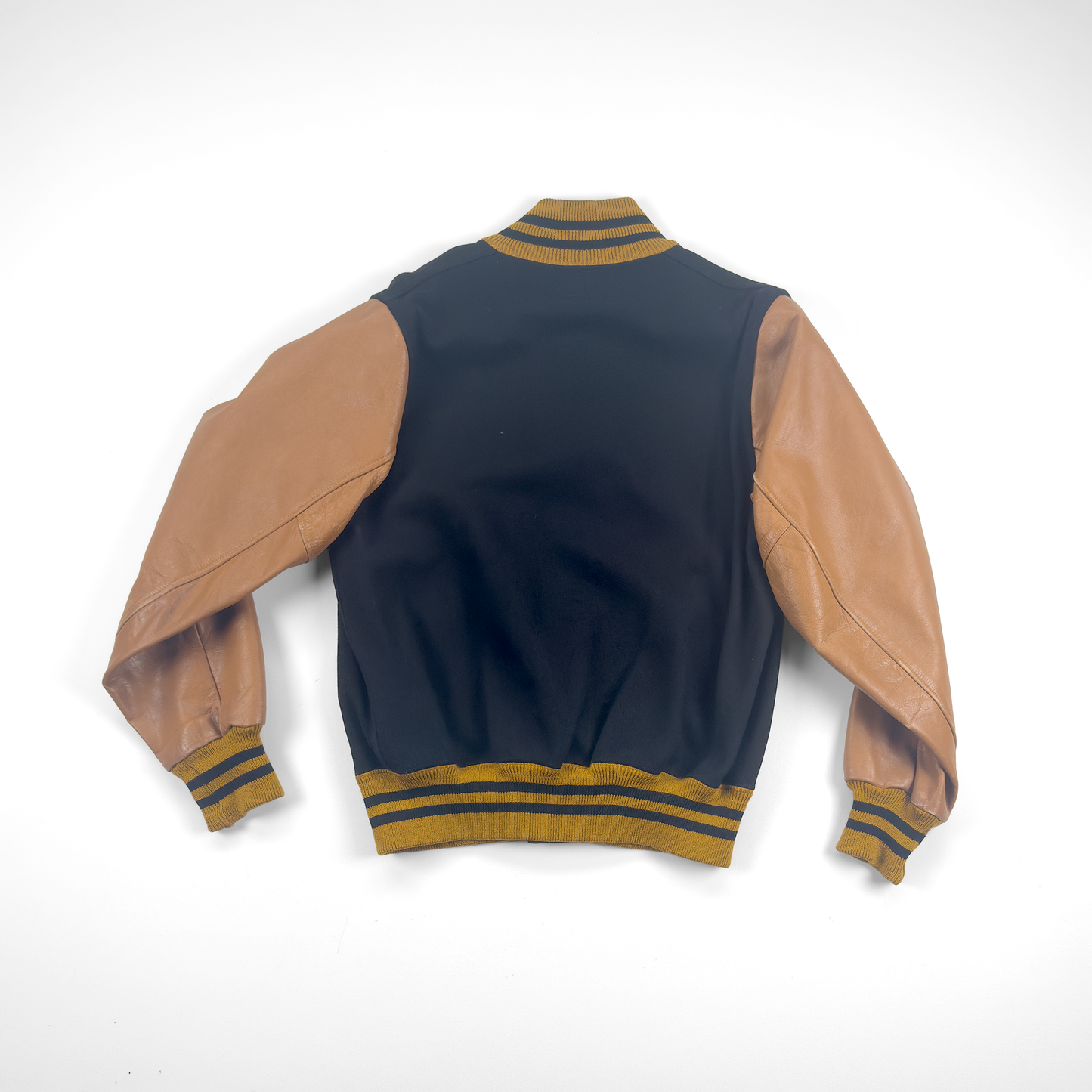 Sand-Knit Wool & Leather Letterman Jacket — Navy & Camel, Alldritt Athletic Goods (Minneapolis)