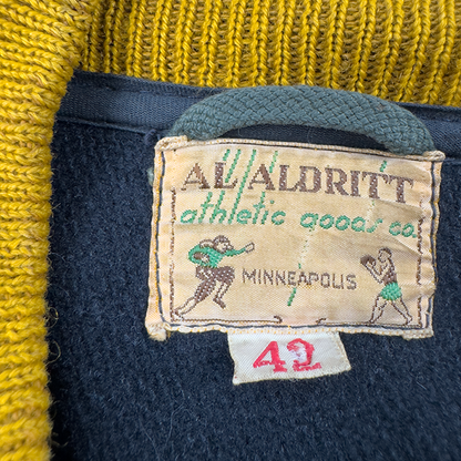 Sand-Knit Wool & Leather Letterman Jacket — Navy & Camel, Alldritt Athletic Goods (Minneapolis)