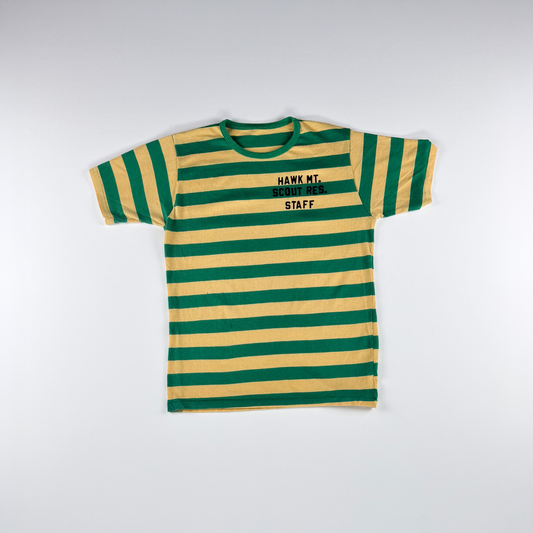 1970s–80s Boy Scouts Hawk Mountain Camp Shirt — Yellow & Green Stripe