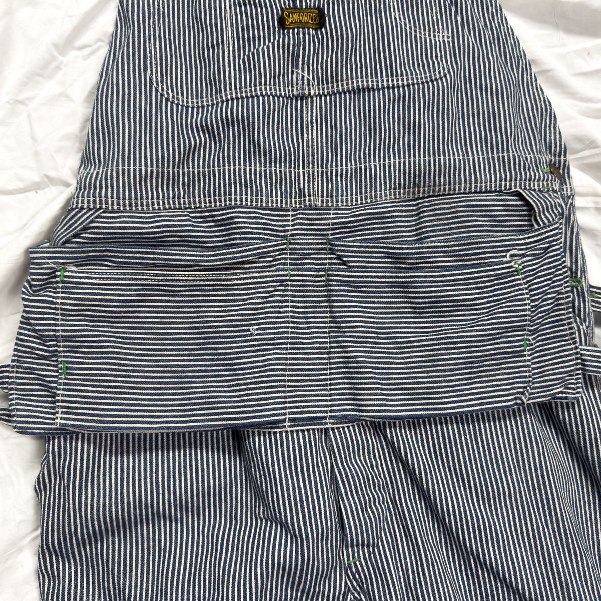 Sanforized Striped Bib Overalls w/ Built-In Nail Pouch