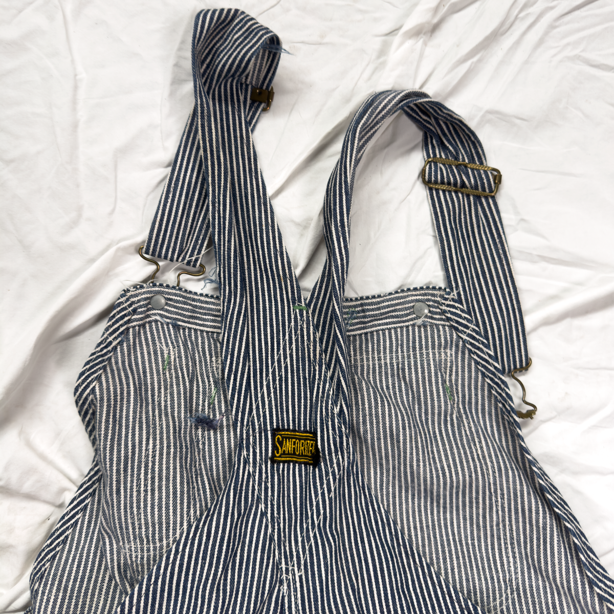 Sanforized Striped Bib Overalls w/ Built-In Nail Pouch