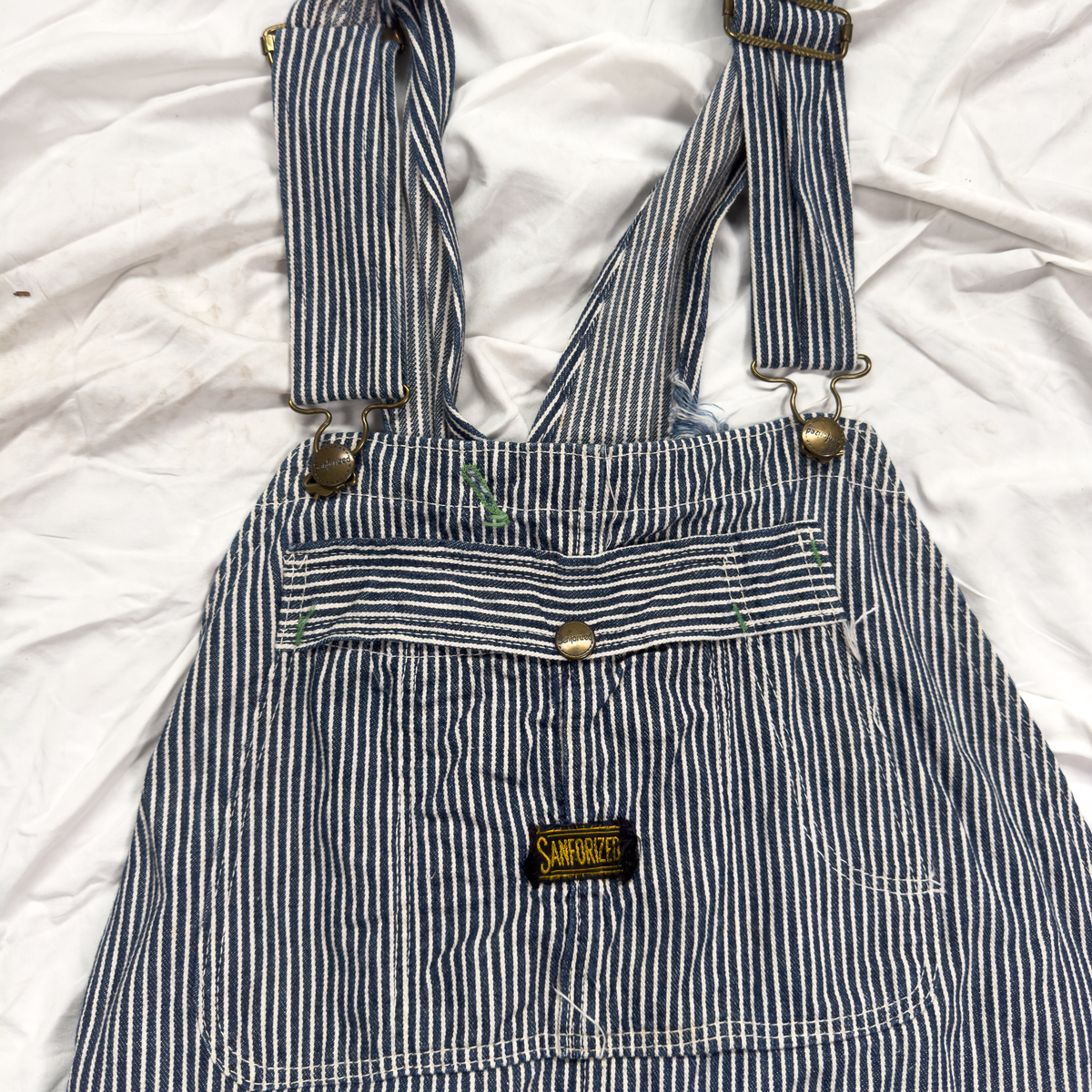 Sanforized Striped Bib Overalls w/ Built-In Nail Pouch